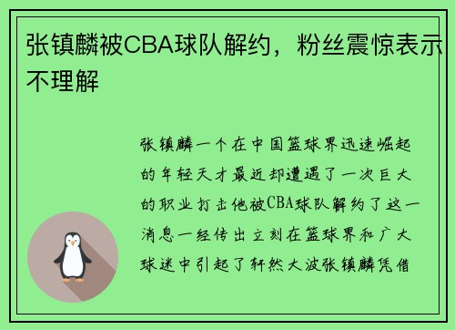 张镇麟被CBA球队解约，粉丝震惊表示不理解